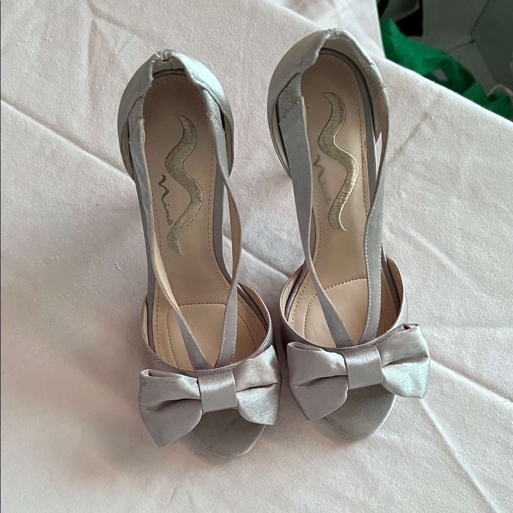 Nina Silver Strappy Heels with Bow
